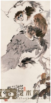 刘继卣 1980年作 金丝猴 立轴 137X68cm